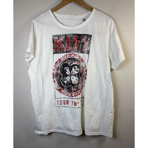 Kiss rock and roll over tour 76 77 Band Playing White t-shirt 3X concert womens